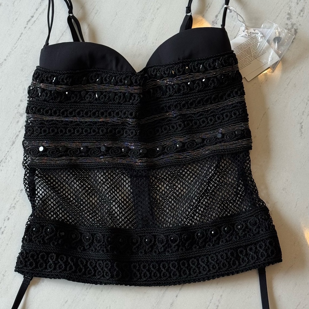 La Perla Black bustier top fishnet with beading